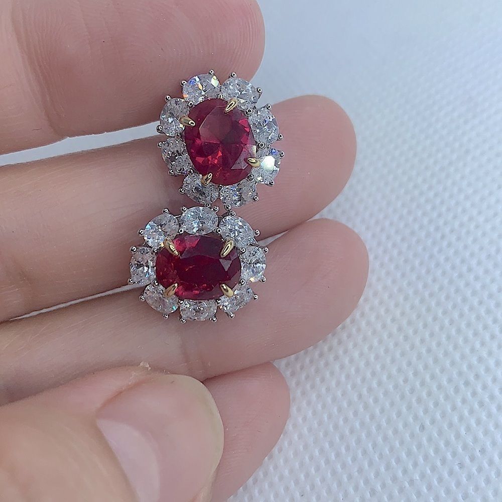 Ruby halo white sapphire‎ earrings - Picture 10 of 10